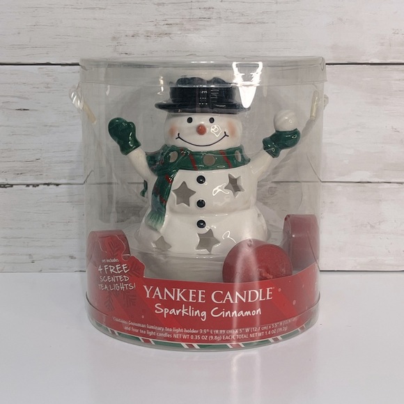 NWT Yankee Candle Ceramic Snowman Tea Light Holder with Tea Lights